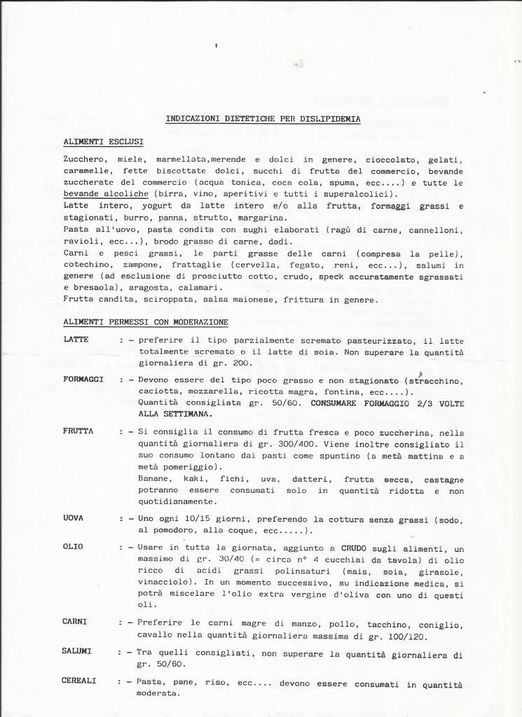 indicaz dietetiche per dislipidemia